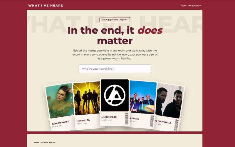 Website, die besuchte Konzerte und gehörte Lieder sammelt