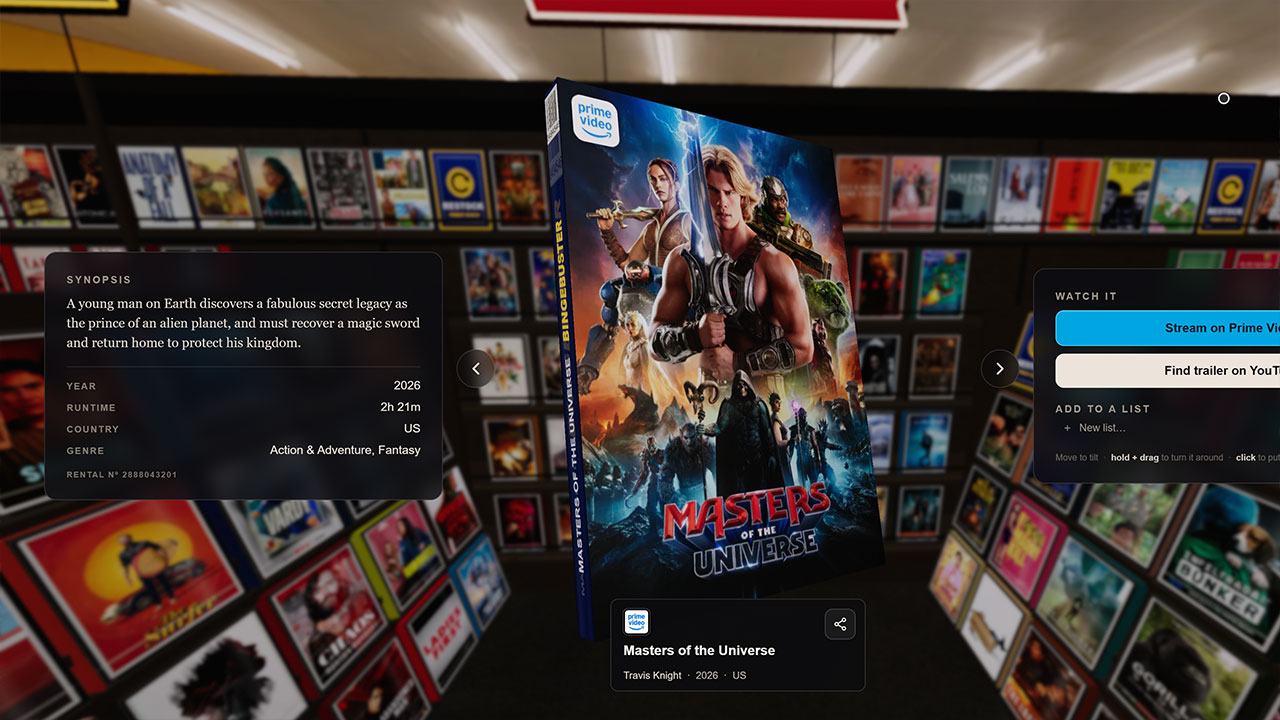 Streaming-Videothek: Website zeigt Filmtitel auf digitalen Regalwänden Bingebuster-01 